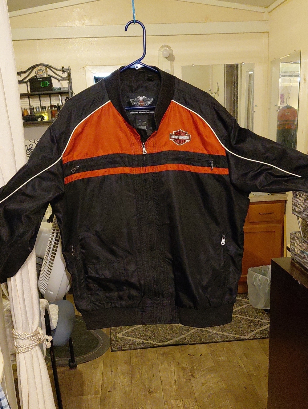 Harley-Davidson Black and Orange Men's Bomber Jacket with Logo Patch